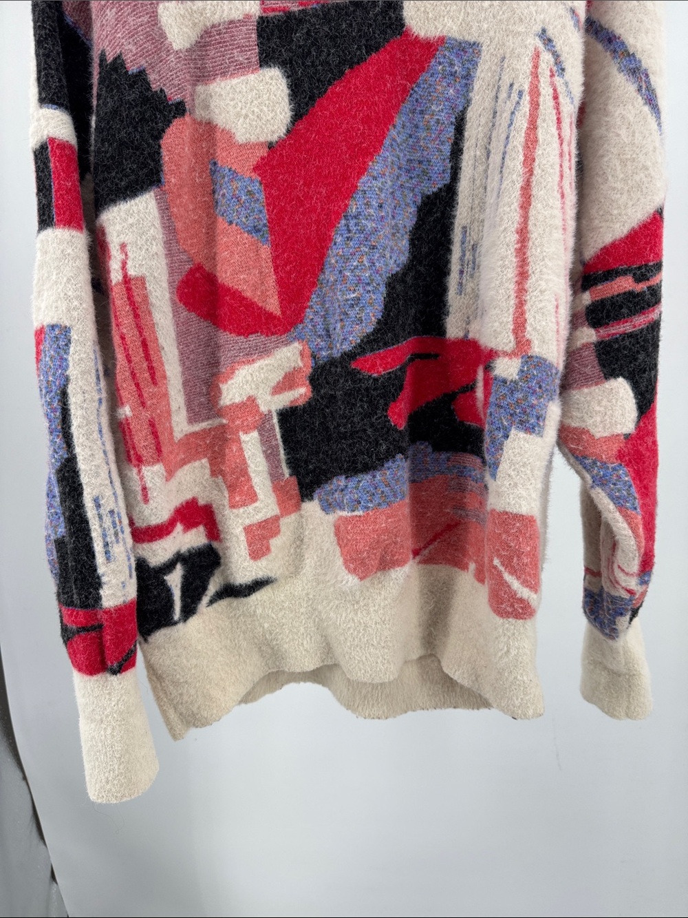 Desigual Crewneck Sweater in Red, Cream & Black Abstract Print L soft colorful - Picture 7 of 12